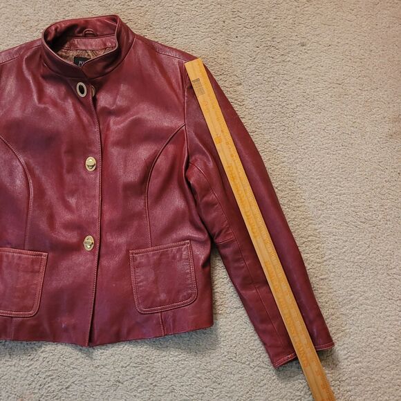 Wilsons Leather Jacket Womens L Red Old Money Moto Biker Bikercore Mock Collar - Picture 7 of 13